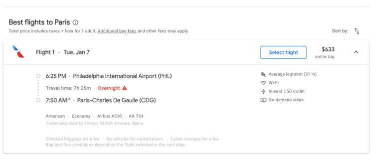 Choosing flight to Paris