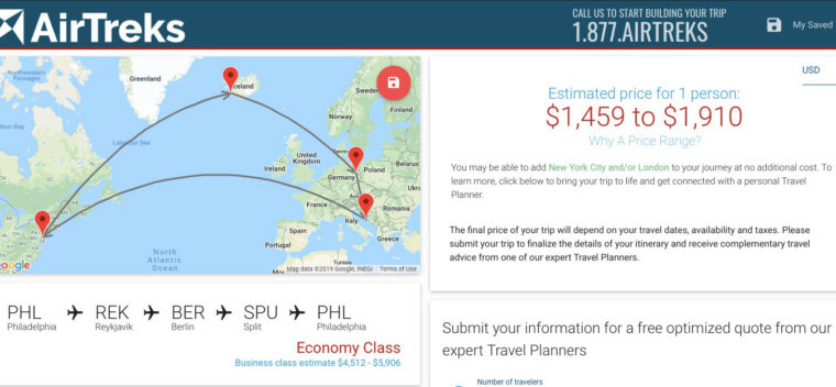 AirTreks final trip cost estimate