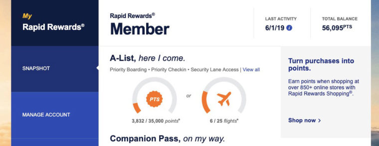 Confirming that points have transferred to Southwest