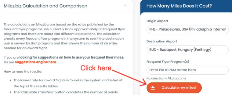 Click "Calculate my miles!"