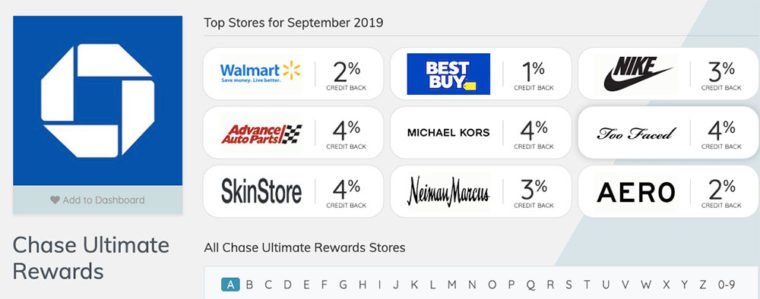 Chase Ultimate Rewards shopping portal deals from Evreward