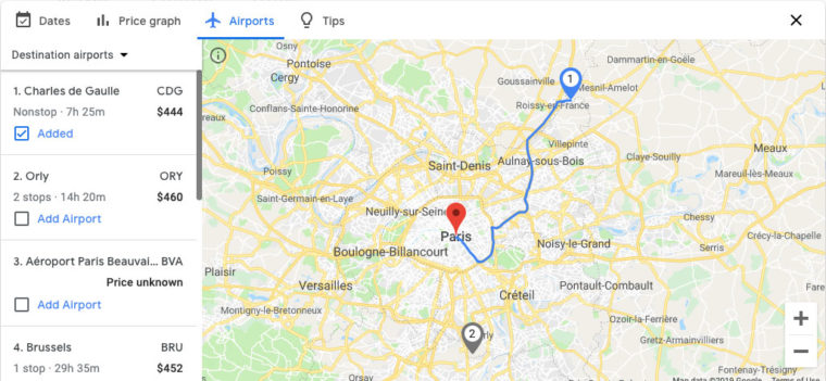 Nearby destination airports to Paris